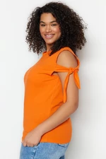 Trendyol Curve Orange Knitted T-Shirt with Tie Collar Detail