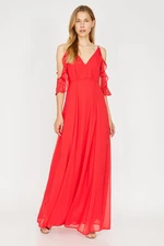 Koton Kobiety Czerwony dekolt w serek rękaw szczegółowy Ruffle Szczegółowe Maxi Sukienka