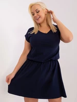 Navy Blue Plus Size Basic Dress with Elastic Waistband