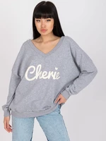 Grey melange sweatshirt with print and long sleeves