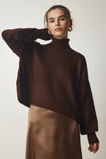 Happiness İstanbul Women's Brown Turtleneck Casual Knitwear Sweater