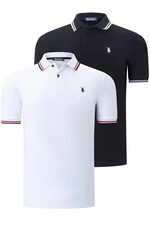 DUO SET T8594 DEWBERRY MENS T-SHIRT-WHITE-BLACK