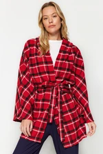 Trendyol Red Premium Cotton Plaid Hooded Flannel Woven Dressing Gown