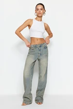 Trendyol Blue Pale Effect Vintage Low Waist Wide Leg Jeans
