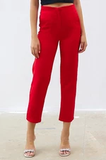 InStyle High Waist Double Fabric Trousers With Pliers - Red