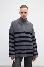 VATKALI Half turtleneck zipper sweater gray