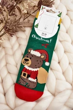 Women's Christmas socks with teddy bear, green