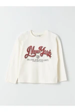 LC Waikiki Girl's T-Shirt with a Crew Neck Printed Long Sleeve