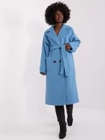 Blue long women's coat with wool
