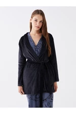 LC Waikiki Women's Corduroy Dressing Gown with Shawl Collar Long Sleeves Straight