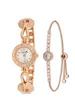 Polo Air Elegant Vintage Women's Wristwatch Zircon Stone Bracelet Combination Copper Color