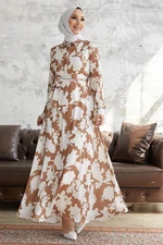 InStyle Perry Patterned Satin Dress - Brown