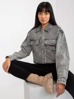 Grey women's denim jacket with pockets