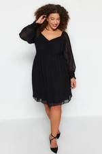 Trendyol Curve Black Plain A-line Mini tkané šaty plus veľkosti