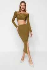 Trendyol Limited Edition Green Crop With Wrap Skirt, Sweater Top-Top Set