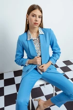 Lafaba Women's Blue Shawl Collar Blazer with Pleated Sleeves
