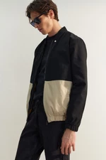 Trendyol Limited Edition Black Men's Bomber Collar Long Sleeve Color Block Double Pocket Jacket.