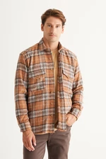 AC&Co / Altınyıldız Classics Men's Mink Oversize Loose Cut Button Collar Plaid Winter Shirt Jacket