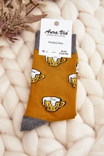 Pánské vzorované ponožky pivní žlutá a šedá