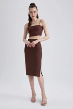 DEFACTO Slim Fit Basic Slit Corded Camisole Midi Skirt