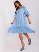 Light blue dress with a loose cut ruffle