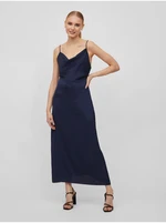 Dark blue ladies satin maxi-dresses VILA Ravenna - Ladies