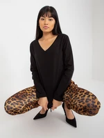 Black plain blouse with long sleeves and neckline
