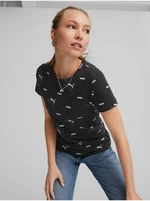 Black Womens Patterned T-Shirt Puma Logo Power - Women