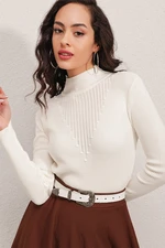 Bigdart 15800 Turtleneck Corduroy Sweater - White