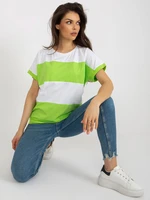 White and light green basic blouse with short sleeves