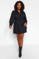 Trendyol Curve Black Plain Shirt Dress Mini Woven Plus Size Dress