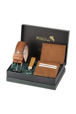 Polo Air Belt, Wallet, Card Holder, Keychain, Tan Tan Set in a Gift Box