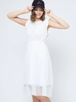 Dress made of combined materials decorated with tape with the inscription LOVE white
