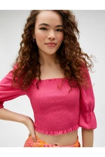 Koton Crop T-Shirt Gippes Square Collar with Balloon Sleeves