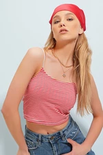 Trend Alaçatı Stili Women's Red Striped Double Layer Crop Blouse