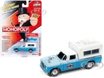 1960 Studebaker Pickup Truck Light Blue and Blue Two-Tone with Camper "Water Works" with Game Token "Monopoly" "Pop Culture" 2023 Release 2 1/64 Diec