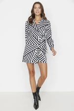 Trendyol Black Geometric Patterned Shirt Collar Woven Dress