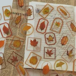 30 Pcs Plant Flower Stamp Frame Decorative PET Sticker Autumn Leaves Scrapbooking Material Label DIY Diary Junk Journal Planner