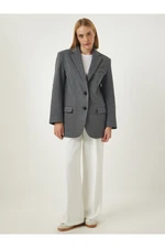 Happiness İstanbul Women's Light Gray Double Breasted Collar Pocket Stamped Jacket Happiness İstanbul Women's Light Gray Double Breasted Collar Pocket Stamped Jacket