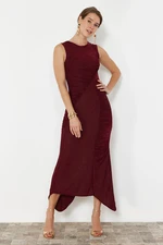 Trendyol Burgundy Fitted Woven Evening Dress