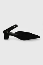 Semišové lodičky Tommy Hilfiger TH POINTY MID HEEL LEATHER MULE černá barva, na podpatku, s odkrytou patou, FW0FW07718