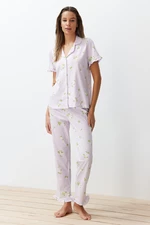 Trendyol Pink-Multicolor 100% Cotton Floral Ruffle Detail Knitted Pajamas Set