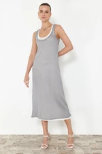 Trendyol Gray Plain Shift Double Layer Single Plate Maxi Dress