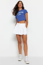 Trendyol White Pleated Normal Waist Denim Short Skirt