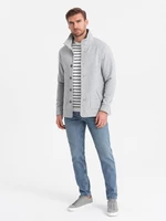 Ombre Men's casual sweatshirt with button-down collar - grey melange