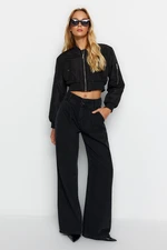 Trendyol Black Pleated Waist Detail High Waist Wide Leg Jeans