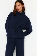 Trendyol Navy Blue Thessaloniki/Knitwear Look, Standing Collar with Smocking, Regular Fit, and Knitted Sweatshirt