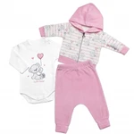 Velurová souprava, Cute Bear 3D, bavlna, smetanová/růžová, vel. 56 (1-2m)