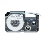 Casio R7WE (XR-12HSWE), 12mm x 2m, černý tisk / bílý podklad, smršťovací, kompatibilní páska
