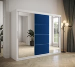 Šatní skřín Tempica 250cm se zrcadlem, bílá/modrý panel